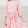 Soft Pink Suns 3/4 Sleeve Pocket Twirl Dress