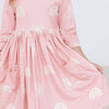 Soft Pink Suns 3/4 Sleeve Pocket Twirl Dress